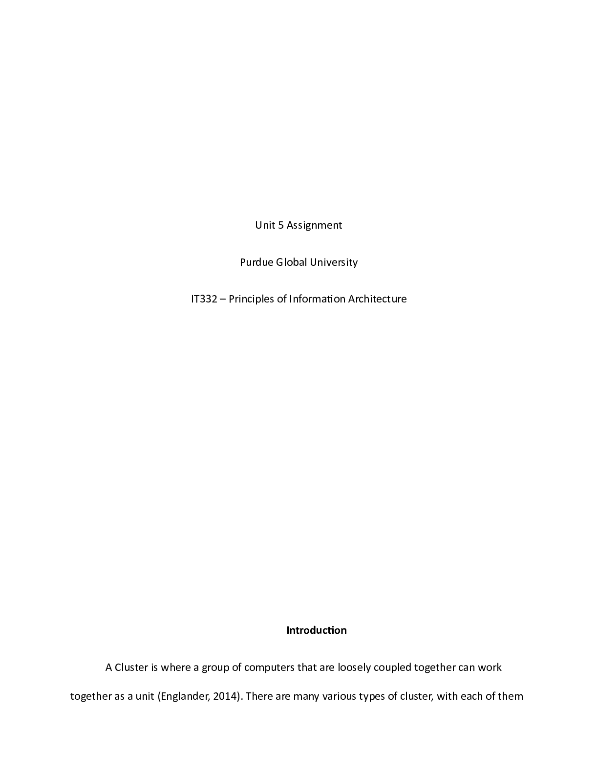 Preview image for IT332 Unit5 Assignment.docx    Unit 5 Assignment  Purdue Global University  IT332 â€“ Prin